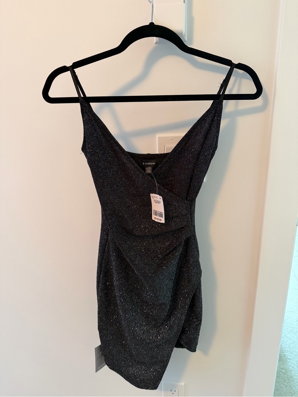le chateau Dark Navy Sparkle Mini Dress with Spaghetti Straps